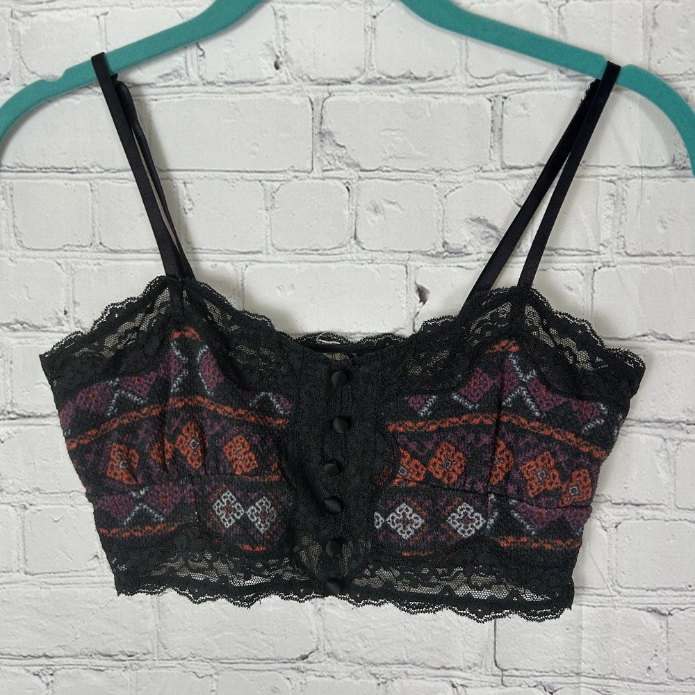 Free People Lace Button-Up Bralette, Color: Black/Purple/Orange, Size: Small